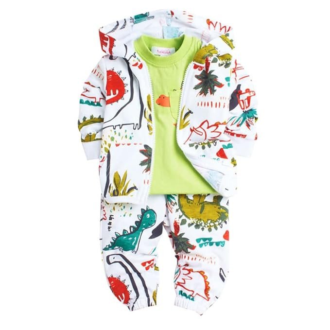 Hopscotch Boy's Cotton Printed All-Over Print T-Shirt with Jacket and Pants Set