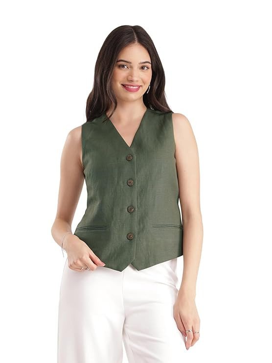 FableStreet Linen Waistcoat - Olive